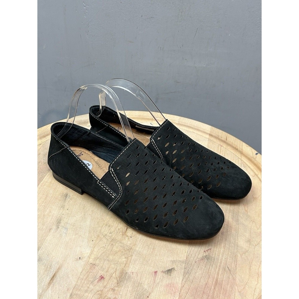 Earth Origins Loafers Womens 9.5 Black Suede Laser Cut Perforated Slip On Flats
